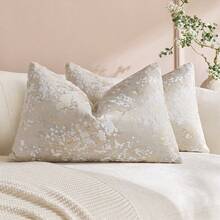1PC/2PCS Vintage Butterfly Pillow Case, Natural Chenille Floral Pattern Rectangular Pillow Case, Soft & Luxurious, Neutral Tone Accents, Suitable For Living Room And Bedroom Use - Apricot - View 8