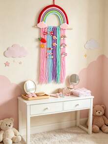 Rainbow Macrame Hair Clip Holder Wall Hanger, Baby Girls Hair Accessories Storage Organizer For Nursery Room Decor - Multicolor - View 7