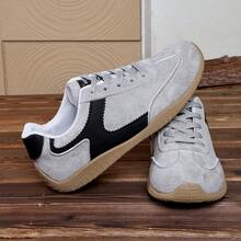 Women's Retro Lace-Up Flat Sneakers, Casual Lightweight T-Trainer Daily Shoes - Grey - View 3