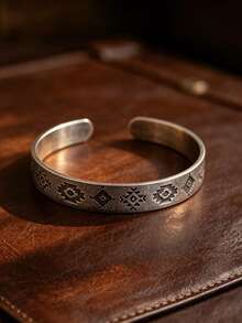 1pc Geometric Totem Open Bracelet, Unisex Adjustable Open Wristband - Fashion - View 2