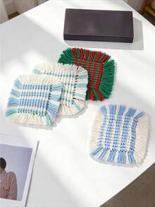 Bohemian Hand Woven Dual Use Coasters Placemats Cotton Fringe Table Mats Heat Insulation Non Slip Drink Coasters Dinner Placemats For Coffee Bar Home Table Decoration - Multicolor - View 5
