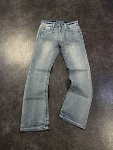 Jeans rectos de estilo Y2K vintage lavados para hombre, con costuras de contraste, estilo streetwear retro americano, bolsillos y efecto desgastado - Celeste - Ver 9