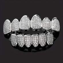 2pcs Copper Inlaid Zirconia Asymmetrical 6-Tooth Grillz Halloween Personalized Hip Hop Teeth Jewelry Suitable For Daily Wear, Music Festival, Gift - Multicolor - View 6