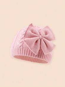 1pc Infant Cable Knit Hat With Matching Bow Decor, Fashionable Soft Warm, Suitable For 0-6 Months Newborn Baby Autumn/Winter Daily Wear - Multicolor - View 18