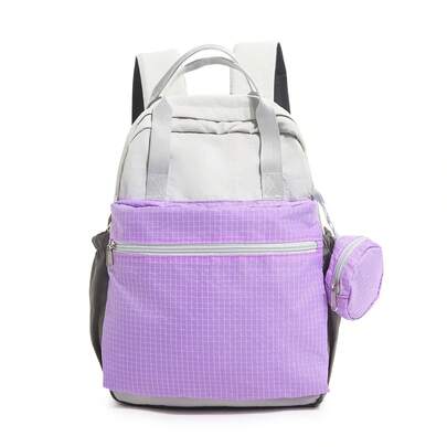 Colorblock Plaid Print Large Capacity Backpack With Mini Coin Purse, Lightweight Casual Student Bag, Suitable For Teenage Girls Back To School