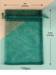10/20/50PCS Christmas Organza Gift Bags, 4x6 Inch Red And Dark Green Drawstring Mesh Bags For Candy, Jewelry, Wedding Favors, Party Gift Wrapping - red green - View 11