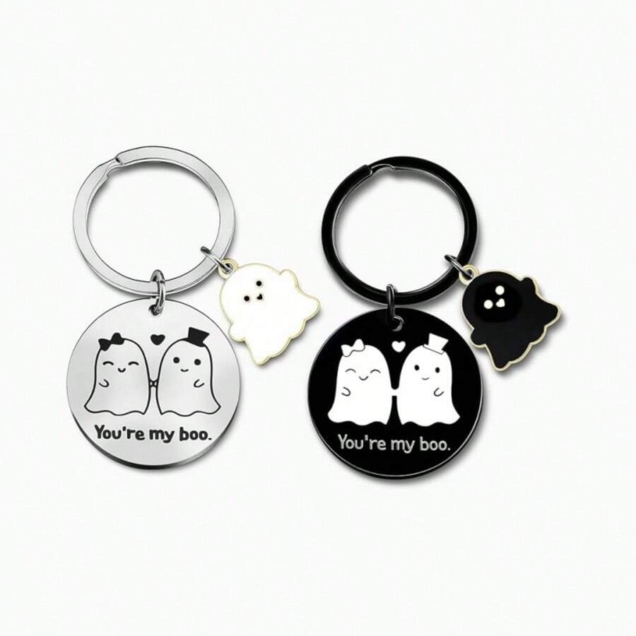 2 buah Gantungan Kunci Pasangan Hantu "You're My Boo", Gantungan Kunci Pasangan Halloween dari Baja Tahan Karat, Hiasan Tas - Beraneka warna - View 1