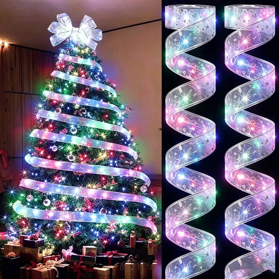 2/5/10M LED Christmas Tree Ribbon Lights, Battery Powered, Suitable For Christmas Wedding Holiday Decoration, Santa Claus Theme Lighting Halloween