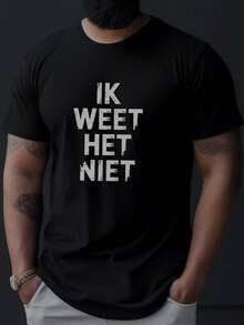 Men's Summer Casual Short Sleeve Round Neck T Shirt"I Don't Know"Style,Plus Size - 黑色 - 查看 1