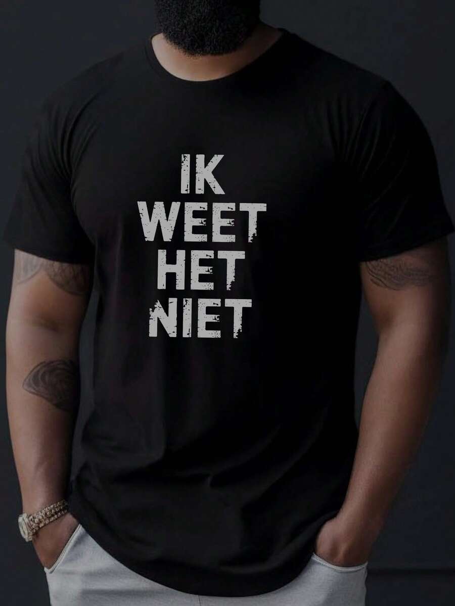 Men's Summer Casual Short Sleeve Round Neck T Shirt"I Don't Know"Style,Plus Size - 黑色 - 查看 1