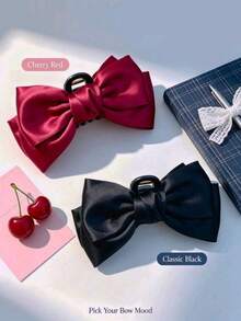 1/2/3pcs Simple And Fashionable Solid-Color Bow Claw Clips, Half-Up Half-Down Braided Hair Claw With Hair Claw As Headwear Accessories - Multicolor - View 12