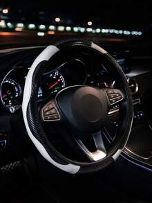 1PC Universal Carbon Fiber Textured Car Steering Wheel Cover, Made Of High-Grade Black And White PU Material, With A Non-Slip Grip Design. A Luxury Car Interior Accessory, Suitable For Sedans/SUVs/Trucks, Ideal For Daily Driving And Road Trips. - Multicolor - View 1
