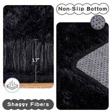 Soft Shag Rugs For Bedroom, Black Fluffy Shaggy Rugs For Living Room, Luxury Modern Plush Carpet Girls Boys Room Dorm Indoor Home Decor, Upgrade Non-Slip - 黑色 - 查看 11