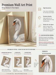 1pc Vintage Swan Canvas Wall Art Funny Animal Portrait Print Wearing Headscarf & Pearl Necklace Quirky Bird Poster Cottagecore Wall Decor For Living Room Bedroom Unframed Or Framed/Wooden Hanging - Pattern - View 9