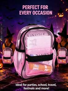 1pc New Halloween Theme High Capacity Mesh Backpack, Transparent Beach Bag, Suitable For School, Travel, Daily Use, Swimming And Vacation - Multicolor - View 2