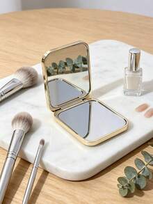 Miu Miu Black Gloss Square Compact Makeup Mirror, Gold Metal Frame Double Sided Pocket Mirror, Normal & Magnifying Portable Travel Hand Mirror Ladies Luxury Mini Beauty Gift MIUMIU-GIFT-17 - Black - View 2