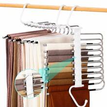 Multi-Layer Foldable Hanging Pants Storage Rack/Hanger, Black Stainless Steel Multi-Functional Multi-Layer Foldable Storage Rack With Anti-Slip Tubes And Hook Holes, Suitable For Storing Various Sizes Of Pants, Ties And Towels, Anti-Slip - Clothes and pants storage rack (black) - View 3