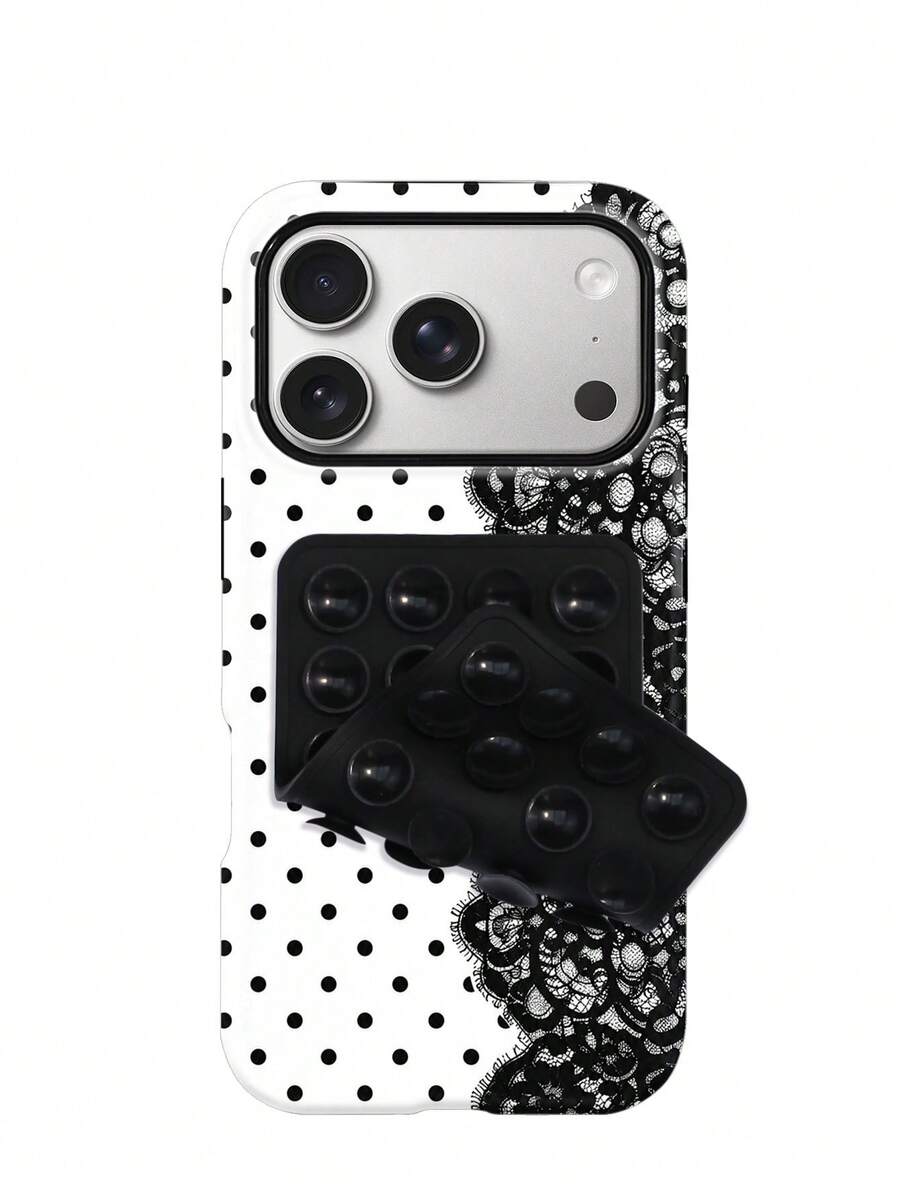 Koolife Lace Print Phone Case, Smooth Hard Shell Design, Made Of TPU And Printed Material, Scratch-Resistant Durable Shockproof, Compatible With IPhone 11/12/13/14/15/16/17/18 Series (Including Pro And Pro Max Versions), Great Gift Choice - Black and White - View 1