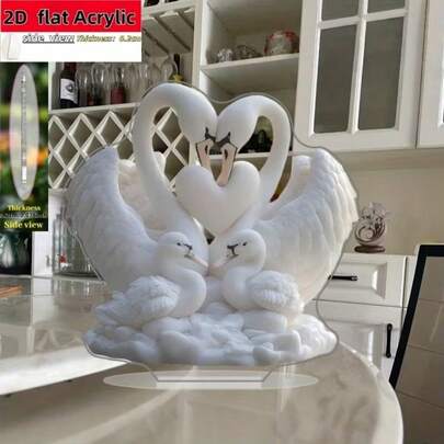 2D Flat Acrylic 1pc Swan Family Reunion Creative Decorative Ornament, Acrylic One-Piece L-Shaped Design, Suitable For Home, Farmhouse, Living Room, Bedroom, Store, Office Desk Decor, Perfect Gift For All Seasons And Holidays