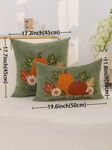 1件感恩節綠色南瓜楓葉花卉刺繡枕套,感恩節 Hello Pumpkin 刺繡枕套,適合室內裝飾,感恩節裝飾,四季通用枕套,不含枕芯 - 綠色 - 查看 4