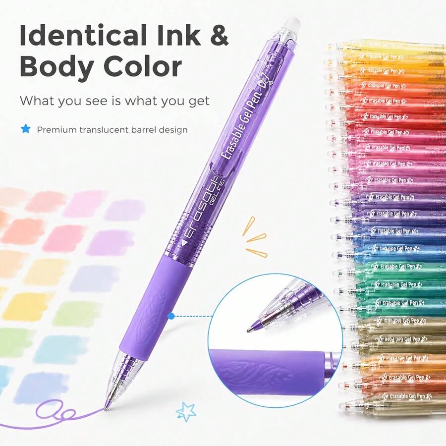 24pcs/Set Vibrant Erasable Colorful Gel Pen Set, Ergonomic Soft Grip Temperature Sensitive Ink Pens, Suitable For Notebooks, Planners, Handwriting - Color Style Randomized - View 1