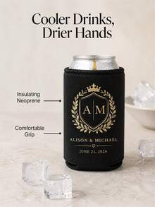Custom Wedding Koozies, Black Neoprene Can Sleeves Personalized With Monogram , Names, Date And Thank You Message, Elegant Wedding Reception Favors For Guests, Couples And Anniversary Celebrations - Multicolor - View 4