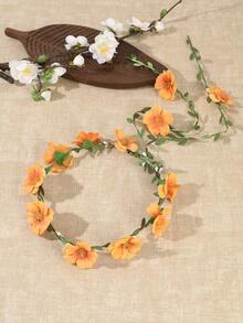1件波希米亞風花環髮箍，人造雛菊花冠頭飾，附長葉藤蔓流蘇，新娘髮環，適用於婚禮、節慶、海灘派對 - 彩色 - 查看 13