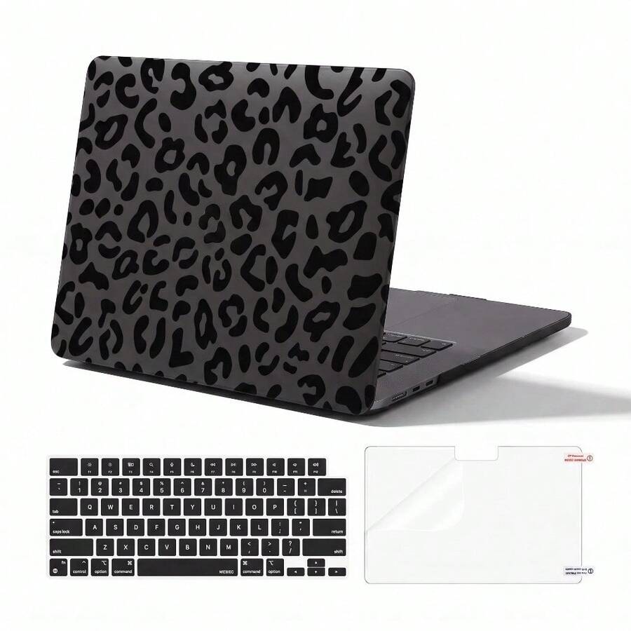 1pc Black-Grey Matte Leopard Print Neo Protective Case, Compatible With MacBook Air 15"/13" M5 Pro 16"/14", Hard PC Matte Split Design Neo Protective Case, Fashion Digital Accessory, Suitable For Office Workers And Back To School Season - View 1