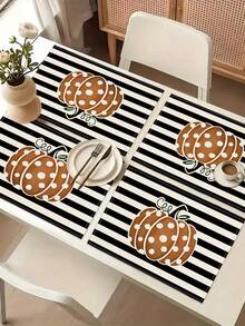 1pc Halloween Pattern Table Runner, 4pcs Halloween Pattern Placemats, Suitable For Holiday, Party, Birthday, Dinner, Kitchen Dining Table Decoration, All-Season Room Decor, Home Textile Decoration Table Runner - Multicolor - View 13