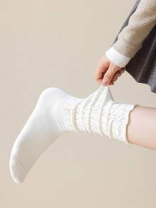 1/5 Pairs Women's Calf Socks, Autumn Solid Color Slimming Leg-Flattering High-Top Slouchy Socks, Pair With Skirts, Versatile Styling - Multicolor - View 12