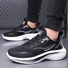 Men's Ultra-Light Breathable Low-Top Lace-Up Thick Sole Running Shoes, Spring/Autumn Mesh Athletic Casual Sneakers - Black - View 2