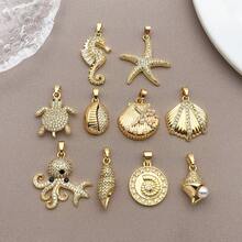 1pc 18K Gold Plated Marine Life Ocean Animals Charms Cubic Zirconia Pendants Starfish Seahorse Shell Turtle For DIY Necklace Jewelry Making - Gold - View 10