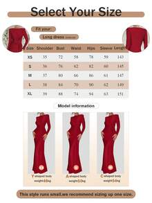 Gaun Maxi Lengan Panjang Berkerut Musim Gugur/Dingin, Rok Lebar Merah Muda Elegan dan Seksi - Merah - View 7