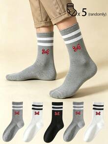 5 Pairs Of Women's Mid-Calf Crew Cotton Socks,Breathable,Moisture-Wicking,Soft,All Season Comfort,Black/White Random Mix For Sports/Daily/Casual - Multicolor - View 4
