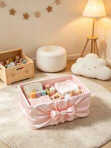 Bowknot Decor Storage Box Drawer Organizer Basket Cute Desktop Storage Bucket Suitable For Baby Clothes, Socks, Hair Accessories, Nursery Storage Organizer Box - Multicolor - View 3