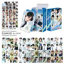 124pcs Blue & White Fresh Gift Box Holographic Laser Card Sticker Set, 60pcs Double-Sided Laser Glitter Cards, 64pcs Random Stickers, Group & Solo High-Definition Portrait Photo Cards, Scrapbook Collage Card Album Storage Creative Stationery - Multicolor - View 7