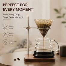 Pour Over Coffee Dripper Stand Set, Includes 600ml/20oz Coffee Pot, Coffee Filter/Filter Paper And Wooden Base, Adjustable Height Pour Over Coffee Stand, Suitable For Home, Cafe, Restaurant Filter Holder - Multicolor - View 6