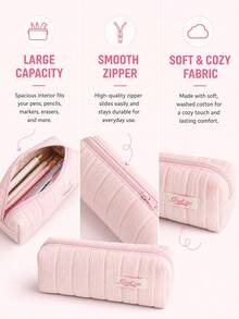 Rectangular Zipper Pencil Case, Vertical Quilted Design, Soft Lining With Padding, Fresh And Soft Ulzzang Girl Style, Suitable For New Semester, Can Neatly Store Pens, Rulers, Erasers And Notebooks In One Place - A - View 5