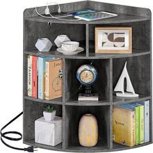 clóset de Esquina con estación de Carga, Organizador de Almacenamiento de Cubos de 3 Niveles con Puertos USB y tomacorrientes, librerías Triangulares con 8 Cubos para Sala de Juegos, - Gris 1 pieza - Ver 1