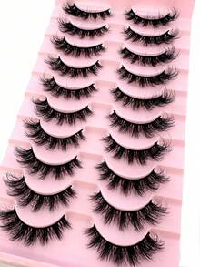 10 Pairs Fluffy Faux Mink False Eyelashes, Thin Style, Voluminous Style, Curled Style, 3D Natural Style, Suitable For Party, Daily Wear, Cat Eye Style, Applicable For Various Occasions - Black - View 7