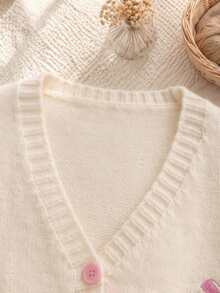 Tween Girls' Korean Style Knitted Cardigan With Bow Design, Versatile Niche Design - Multicolor - View 3