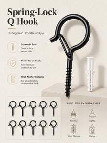 12pcs Q-Shaped Clip Hooks, Outdoor String Light Hooks, Windproof Screw Hooks, For Hanging Outdoor String Lights, Christmas Lights, Plants And Hanging Baskets - One Size - View 2