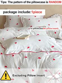 1pc Red Embroidered Small Heart Ruffle Edge Pillowcase, French Princess Style Decorative Throw Pillow Cover Suitable For All Seasons, Modern Minimalist Cute Decorative Long Pillowcase, Perfect Gift, Machine Washable, No Filling Included - Red and White - View 4