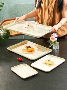 Light Wood Grain Tray, Used For Holding Food, Snacks, Drinks, Breakfast, Coffee, Rectangular Serving Tray, Durable Plastic PP Material - Beige - View 5