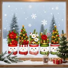 1/3pcs Cartoon Snowman And Santa Claus Head Potted Plant Window Sticker, Double-Sided Visible PVC Electrostatic Adsorption Glass Sticker, Suitable For Living Room, Kitchen, Dining Room, And Home Decoration. - Multicolor - View 1