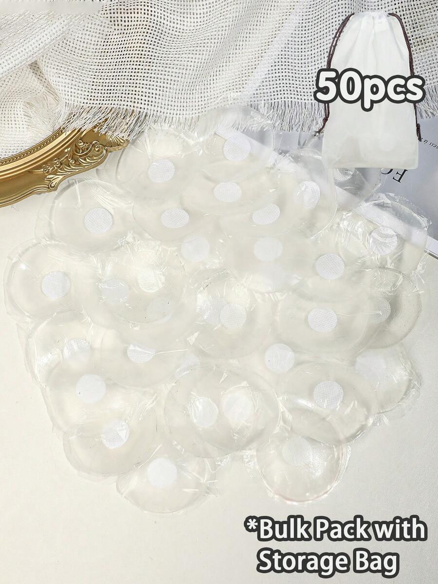 2-50pcs Silicone Nipple Covers Reusable Sticky Breast Petals With Storage Bag For Swimwear Dress,Holiday Essentials,Travel,Sticky Bra - Clear - View 1