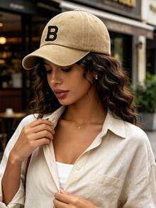 1 pieza Gorra de béisbol unisex con 26 letras vintage lavada, gorra casual ajustable con protección solar, adecuada para uso diario al aire libre en todas las estaciones, viajes y streetwear - Caqui - Ver 4