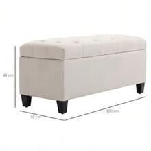 Bench Upholstered Bench With Storage Space, Chest Bench, Linen-Like Polyester, Rubber Wood, Cream White, 100 X 40 X 44 Cm - A - View 2