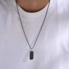 1pc Elegant Men's Stainless Steel Necklace With Exquisite Black Oil Drop Pendant, Unique Geometric Design, Suitable For Multiple Occasions - Black - View 3