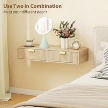 Modern Floating Wall Mounted Bedside Tables With Fluted Drawer For Bedroom And Living Room - Oak - View 5
